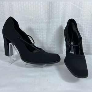 Prada Black Fabric Block Heel Pumps w/ Strap Size 36